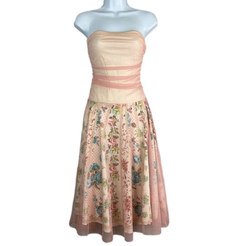 Windsor Strapless Midi Dress Tulle Layer Metallic Wedding Guest Prom SM Made USA